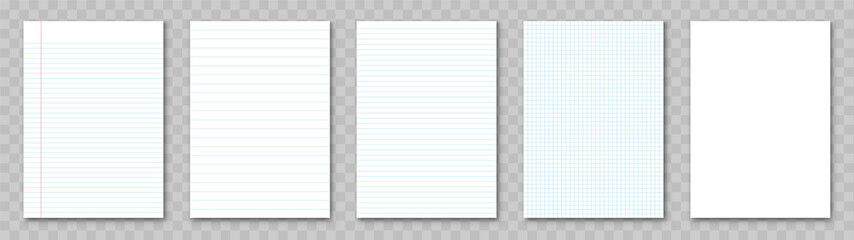 Blank sheet of paper. Lined paper set. Vector