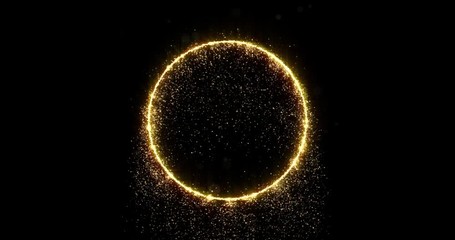 Poster - Gold glitter circle frame, Christmas and New Year holiday magic glow background. Abstract golden star light sparks and glittery confetti ring with magic glowing sparkle trails