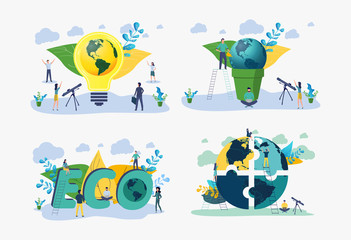 Wall Mural - Save the planet from pollution, save the planet, small plant process, green energy, Earth Day concept. Colorful Vector Illustration