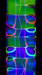 Poster - abstract three-dimensional composition of bright neon contour shapes on a black background, 3D render