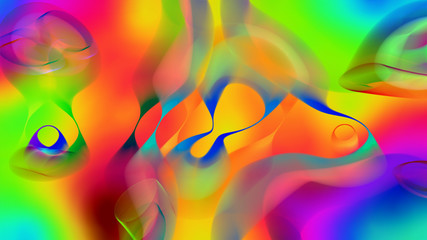 Poster - abstract three-dimensional composition of bright neon spots of a gradient color, 3D render