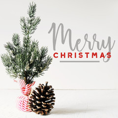 Canvas Print - Merry Christmas tree decoration on white background for happy holidays greeting graphic.
