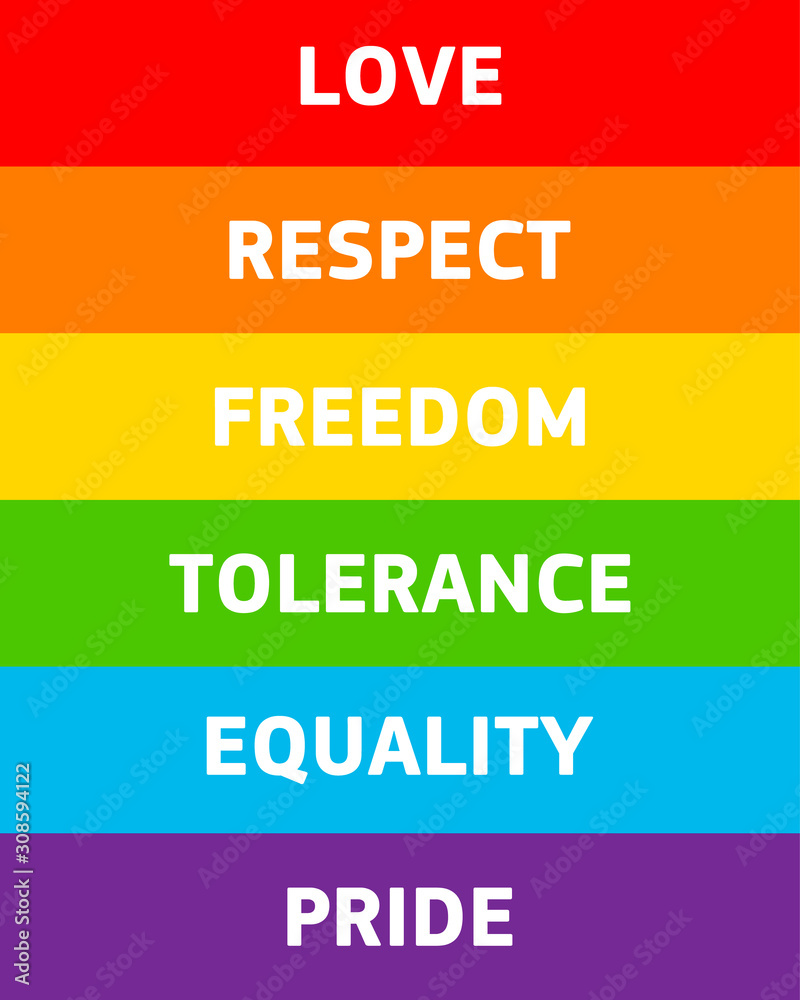 poster lettering on a rainbow pride flag. Vector LGBT rights concept ...