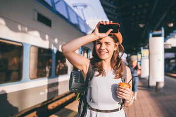 tourism and travel in the summer. vacations for the student. work and travel. caucasian young woman 