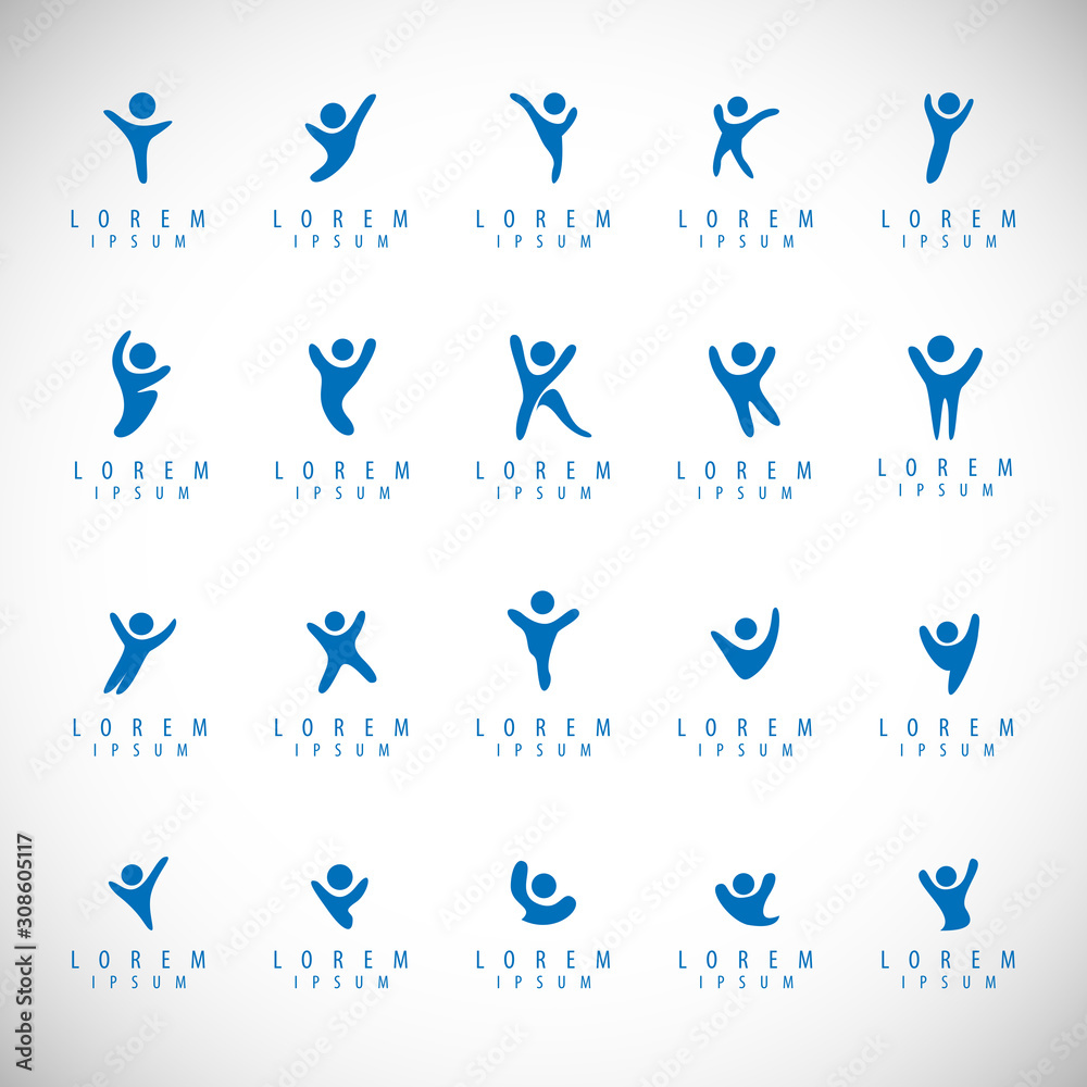 Abstract People Logo Set. Human Figure Isolated On Gray Background ...