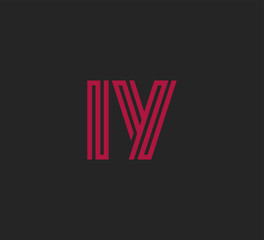 Initial two letter red line shape logo on black vector IY