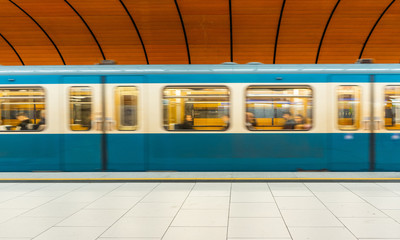 Munich u-bahn subway station with futuristic design and orange vibrant colors