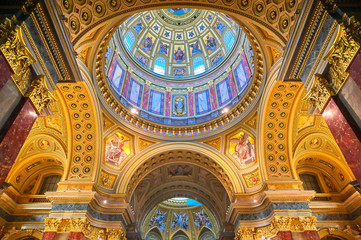 Budapest, Hungary - May 22, 2019 - The interior of St. Stephen's Basilica located on the Pest side of Budapest, Hungary.