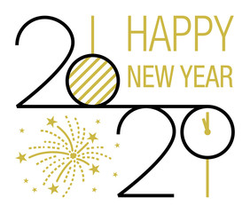 Wall Mural - 2020 happy new year minimal modern line flat design black golden isolated vector