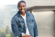 © elnariz - Handsome african american male portrait, cool trendy relaxed attire, living lifestyle headshot