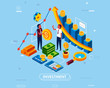 © yisar - isometric illustration of smart investment, finance and banking with infographic, diagram and people character vector