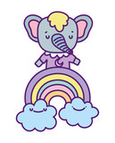Fototapeta Dinusie - baby shower cute elephant on rainbow with clouds