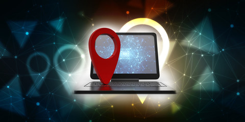 Poster - 3d  rendering travel and navigation planning, concept with laptop