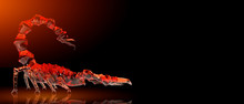 Poisonous Emperor Scorpion Of Wildlife, 3d Rendering Of Crystal Glass Coating In Dark Background
