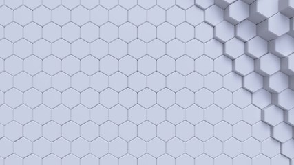 Poster - Abstract background with white moving hex shapes. Geometric footage with abstract wave effect. Motion design pattern. 3d loop animation. Seamless composition. 4K UHD