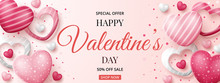 Valentine's Day Sale Banner Template With 3D Hearts. Vector Illustration