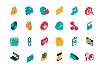 Sticker - advertising commerce marketing icons set isometric