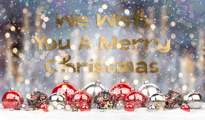 Poster - Christmas card greetings with red and silver christmas baubles 3D rendering