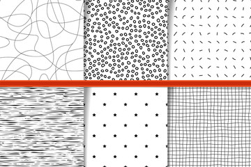 Abstract hand drawn monocolor seamless patterns set