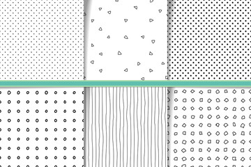 Abstract hand drawn monocolor seamless patterns set