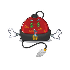 Wall Mural - Traditional chinese hat with Money eye cartoon character style