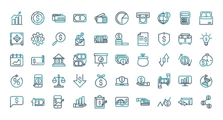 Poster - economy business financial trade money icons set gradient line