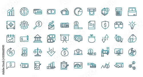 Fotomural economy business financial trade money icons set gradient line