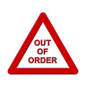 Lettering out of order on a danger sign in red white colour - isolated on white background - 3D illustration