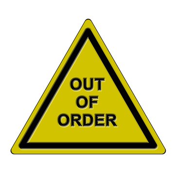 Lettering out of order on a warning sign in black yellow colour - isolated on white background - 3D illustration