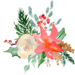  Floral winter wreath illustration. Christmas Decoration Print Design Template