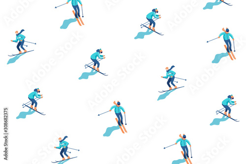 Cuadros en Lienzo Winter vacation background with skiers on mountain