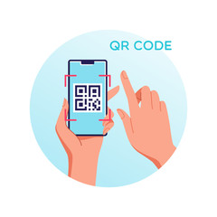 Wall Mural - QR code mobile phone scan on screen. Business and technology concept. Vector illustration.