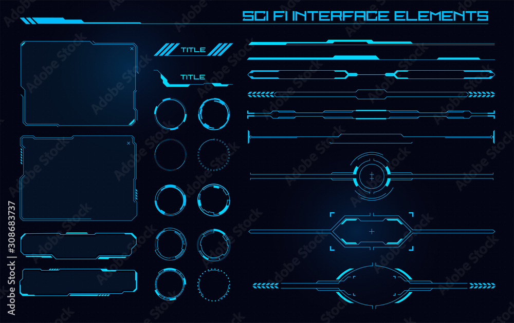 Set of Sci Fi Modern User Interface Elements. Futuristic Abstract HUD. Good for game UI. Vector Illustration EPS10 - obrazy, fototapety, plakaty 