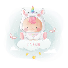 Wall Mural - Baby Girl in Unicorn Costume