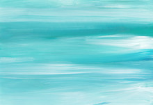 Abstract Oil Painting Background Texture. Blue, Turquoise And White Brush Strokes On Paper. Beautiful Soft Overlay.  