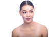 © Sasils Production - Beautiful Young Asian Woman with Clean Fresh Skin isolate on white background. Spa, Face care, Facial treatment, Beauty and Cosmetics concept. Looking to the right, small smile.