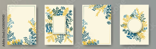 Fotografía Watercolor herb twigs, tree branches, leaves floral invitation cards templates