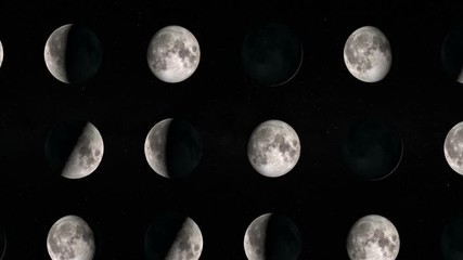 Wall Mural - seamless animation of moon phases with stars and milky way in the background. elements of this image