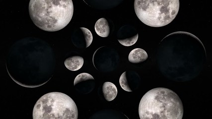 Wall Mural - seamless animation of moon phases with stars and milky way in the background. elements of this image
