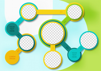 Wall Mural - Template for photo collage or infographic in modern style. Frames for clipping masks are in the vector file. Template for a photo album with circle shapes frames	