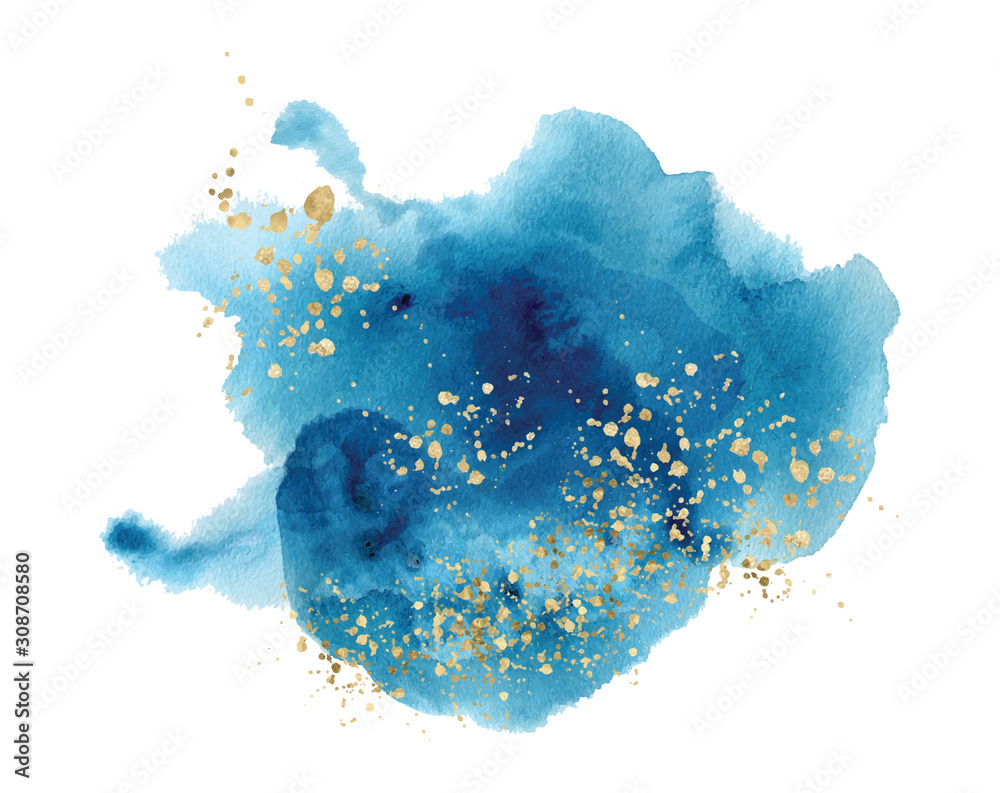 Watercolor abstract splash Color painting texture. Blue background - obrazy, fototapety, plakaty 