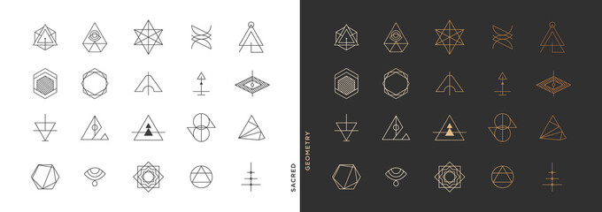set of abstract sacred geometry symbol vector elements template, clean minimal geometric logo collec
