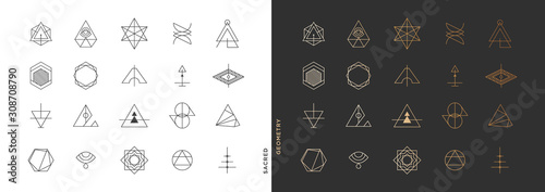 Fotografía Set of abstract sacred geometry symbol vector elements template, clean minimal g