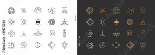 Cuadros en Lienzo Set of abstract sacred geometry symbol vector elements template, clean minimal g