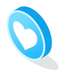 Poster - Social media heart icon in round shape. Element of post like circle emblem in blue color. Diagonal view of abstract browser logotype for message. Innovation technology with web symbol vector