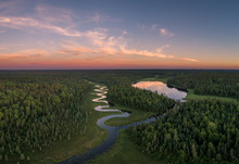An Aerial View Of A Winding Clearwater Creek In Northwest Ontario, Canada.