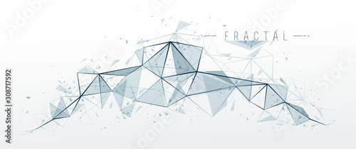 Fotomural Mesh object fractal design with connected lines vector abstract background, low poly polygonal elements in 3D perspective, science and technology theme