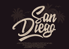 San Diego. Vintage 3D Modern Alphabet. Retro Typeface. Vector Font Illustration.