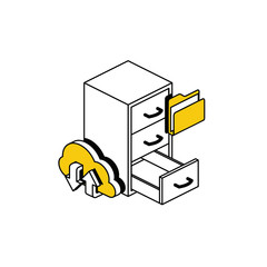 Fototapete - Cloud upload files folder. Vector line, 3d stroke isometric, color web icon, new flat style. Creative illustration design, abstract idea for infographics.