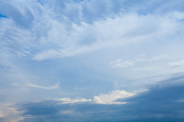 Wall Mural - Background of white cumulus clouds on a blue sky at daylight. Telephoto zoom shoot